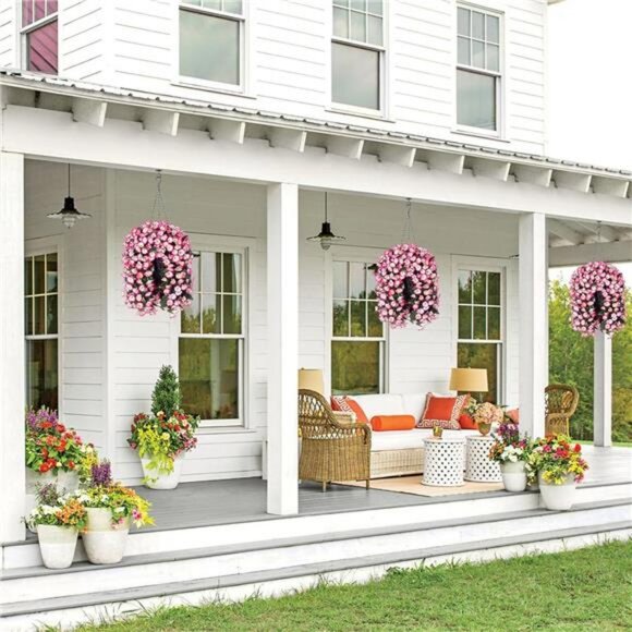 Artificial Hanging Flowers in Basket Fake Plant for Outside, Silk - Picture 2 of 8